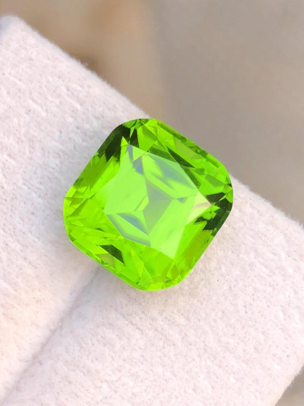 Green Peridot 7.40ct Cushion Cut Supat Mine Pakistan