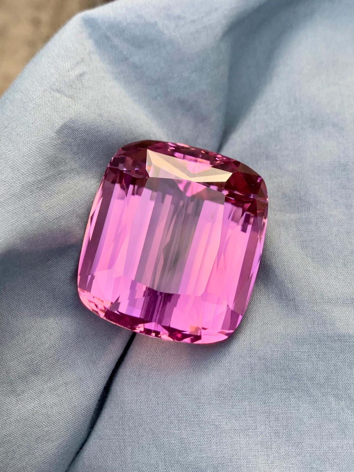 Peach Pink Kunzite Gemstone: 180.45 CT Cushion Cut, Flawless