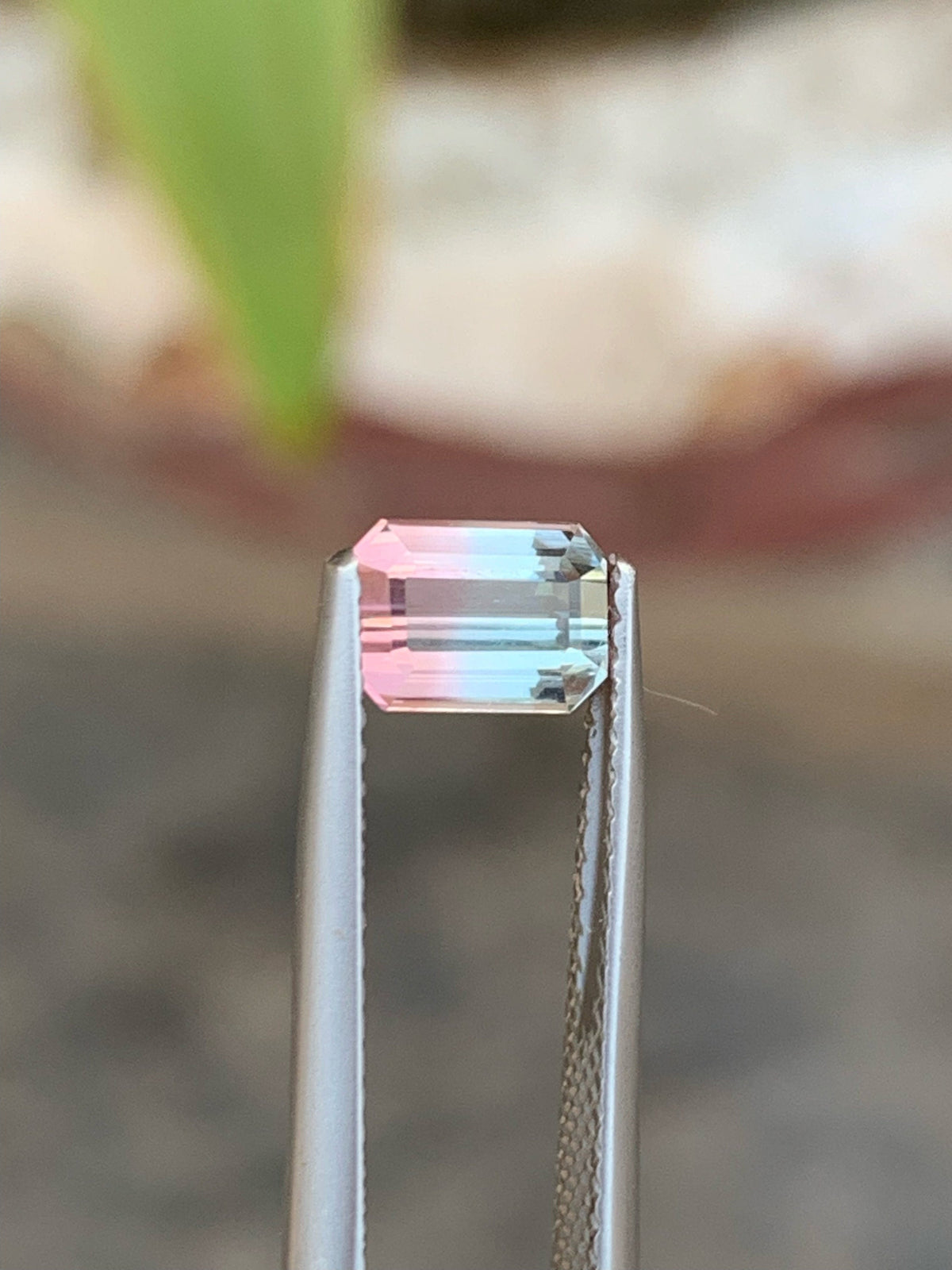 Peach Pink & Blizzard Blue Tourmaline Gemstone: Emerald Cut, 0.90 Carat