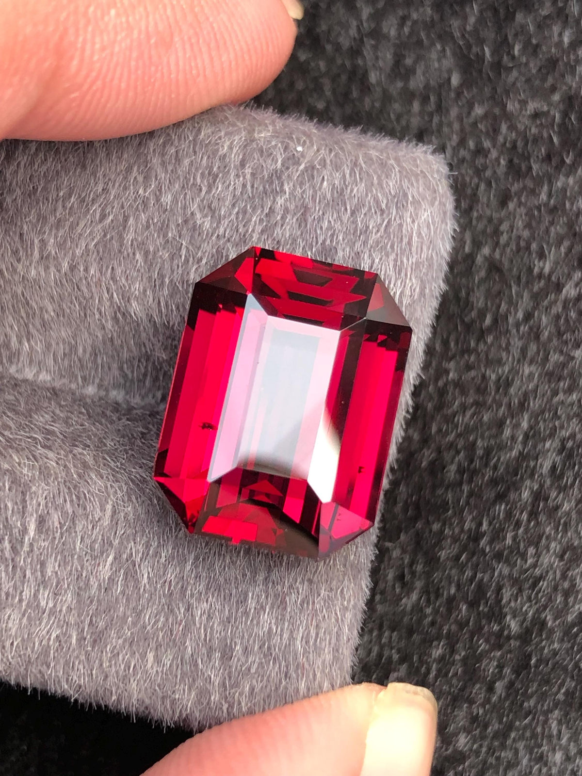 Red Rhodolite Garnet Emerald Cut 13.02 ct from Tanga Mine Tanzania