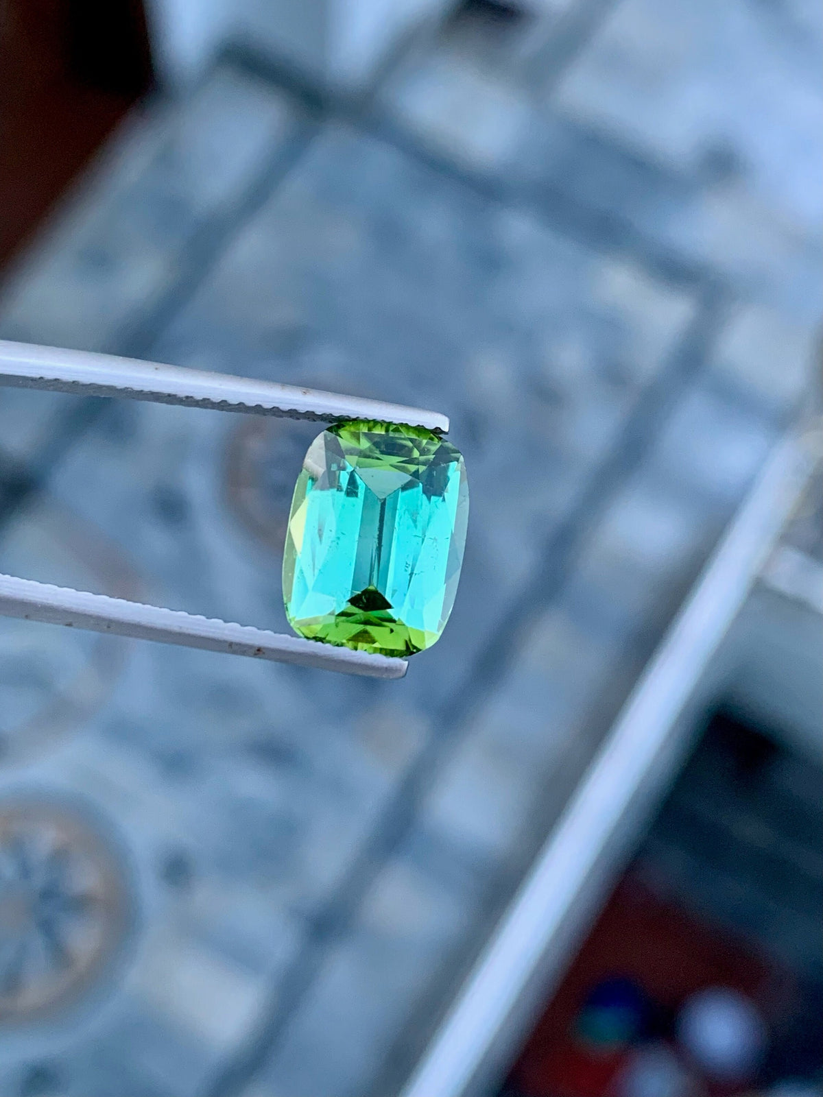 Natural Blue Green Tourmaline Gemstone For Ring Making , Cushion Cut Tourmaline Stone , 4.60 CT