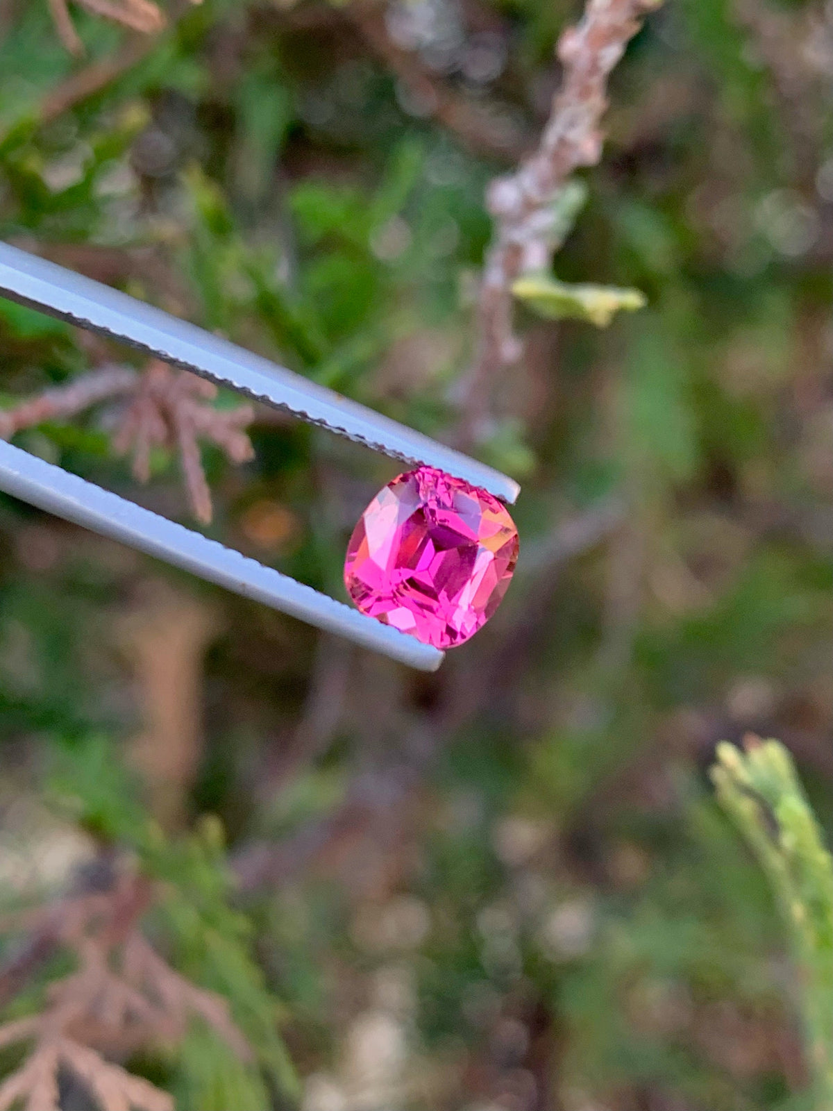 Deep Pink Tourmaline Gemstone: 1.55 CT Cushion Cut Stone
