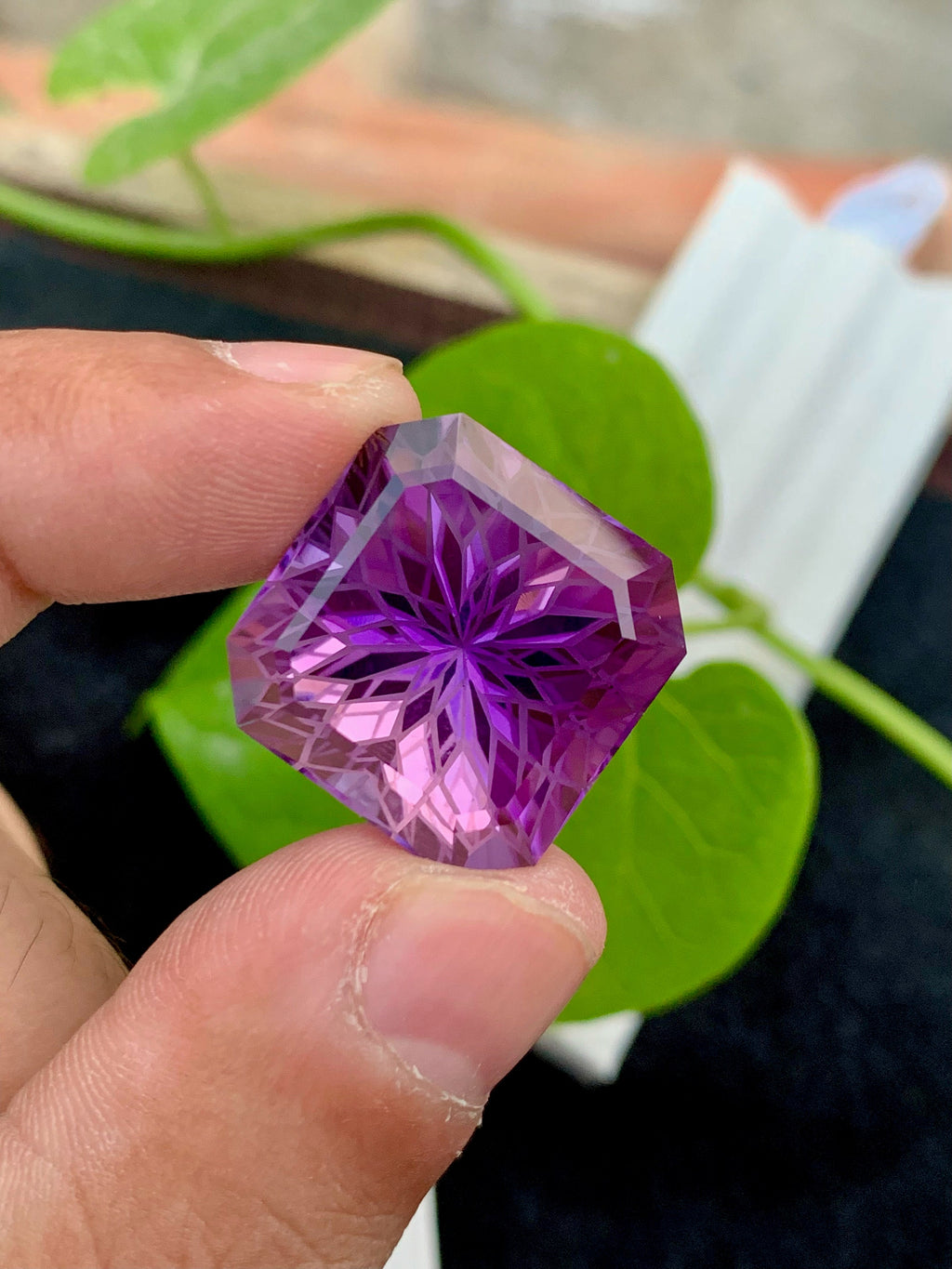 Square Precision Flower Cut Amethyst Loose Gemstone - 35.95 Carats