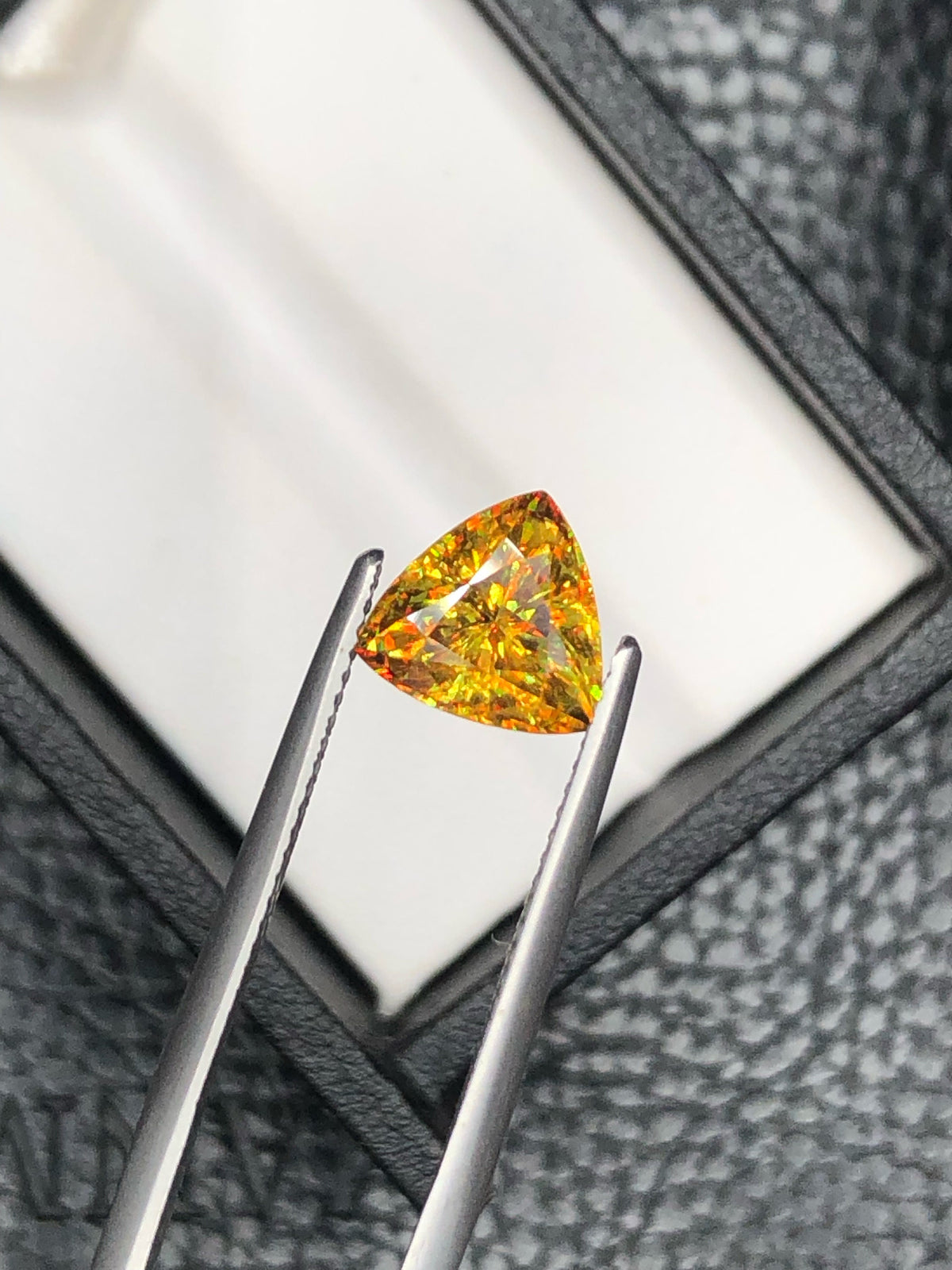 2.5 CT Trillion Cut Sphene Gemstone: Rare Trichroism Titanite