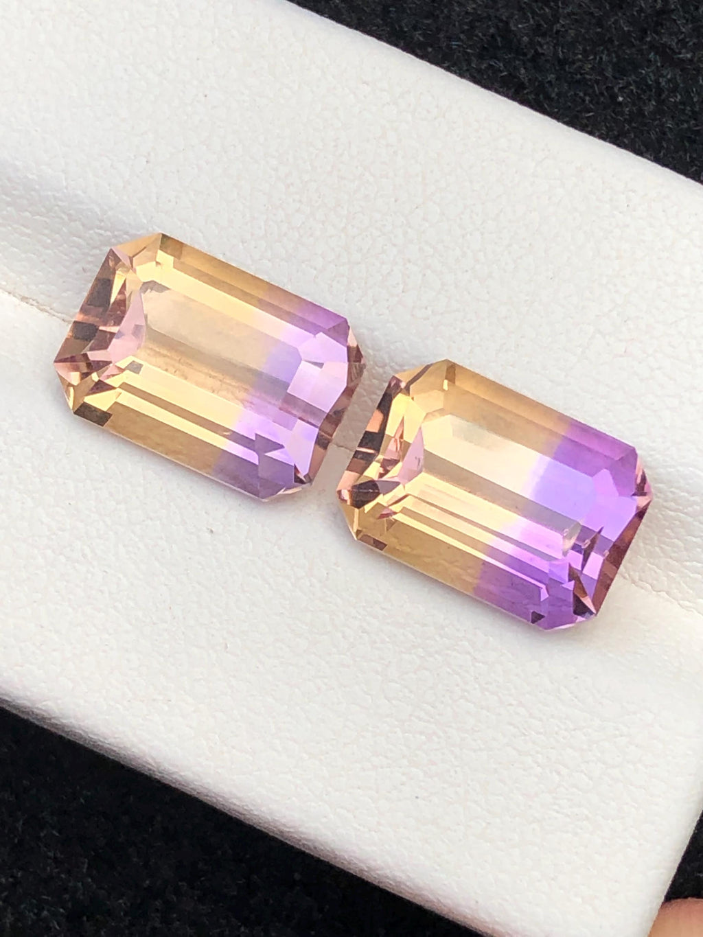 Bi Color Ametrine 9.25ct Cushion Cut Pair• Bi-Color Gemstone from Bolivia