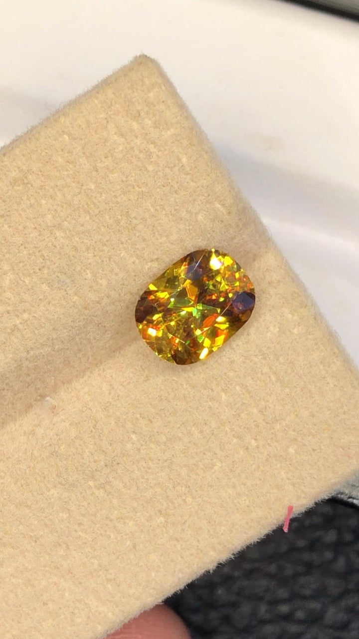 Cushion Cut Sphene Gemstone: 1.75 CT Yellow-Red Titanite, Zagi Mine