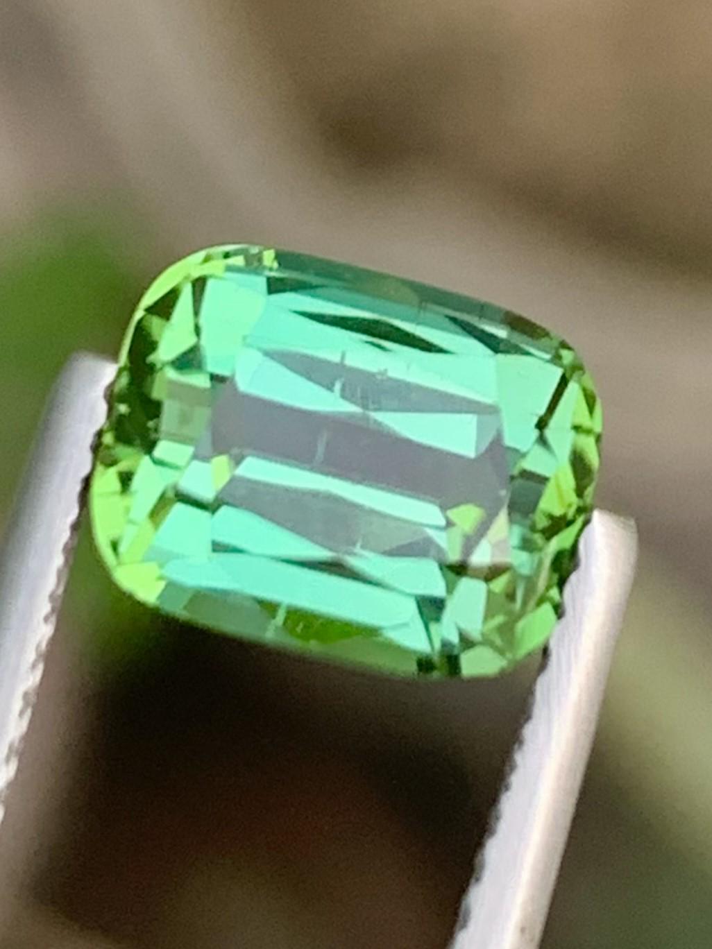 Natural Bluish Green Tourmaline Gemstone: Cushion Cut, 2.60 CT