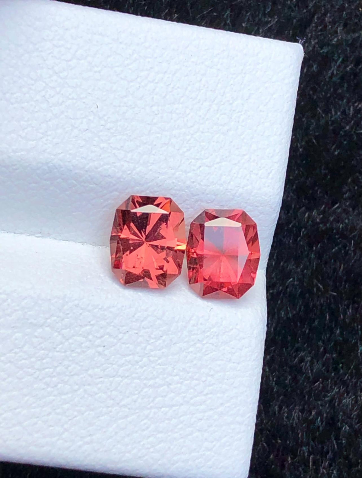 Malaya Garnet 2.40ct Pair Octagonal Cushion Radiant Cut Orangish Pink Starburst Faceting Loose Gemstones