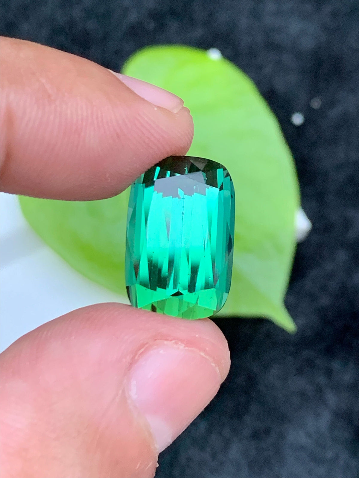 Bluish Green Tourmaline Gemstone: 13.50 CT Faceted Long Cushion Cut