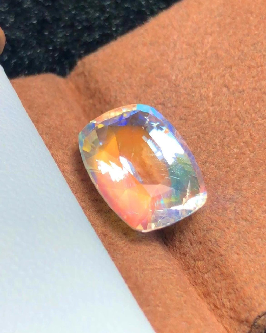 Rainbow Moonstone 5.40 Carat Cushion Cut Gemstone from Madagascar