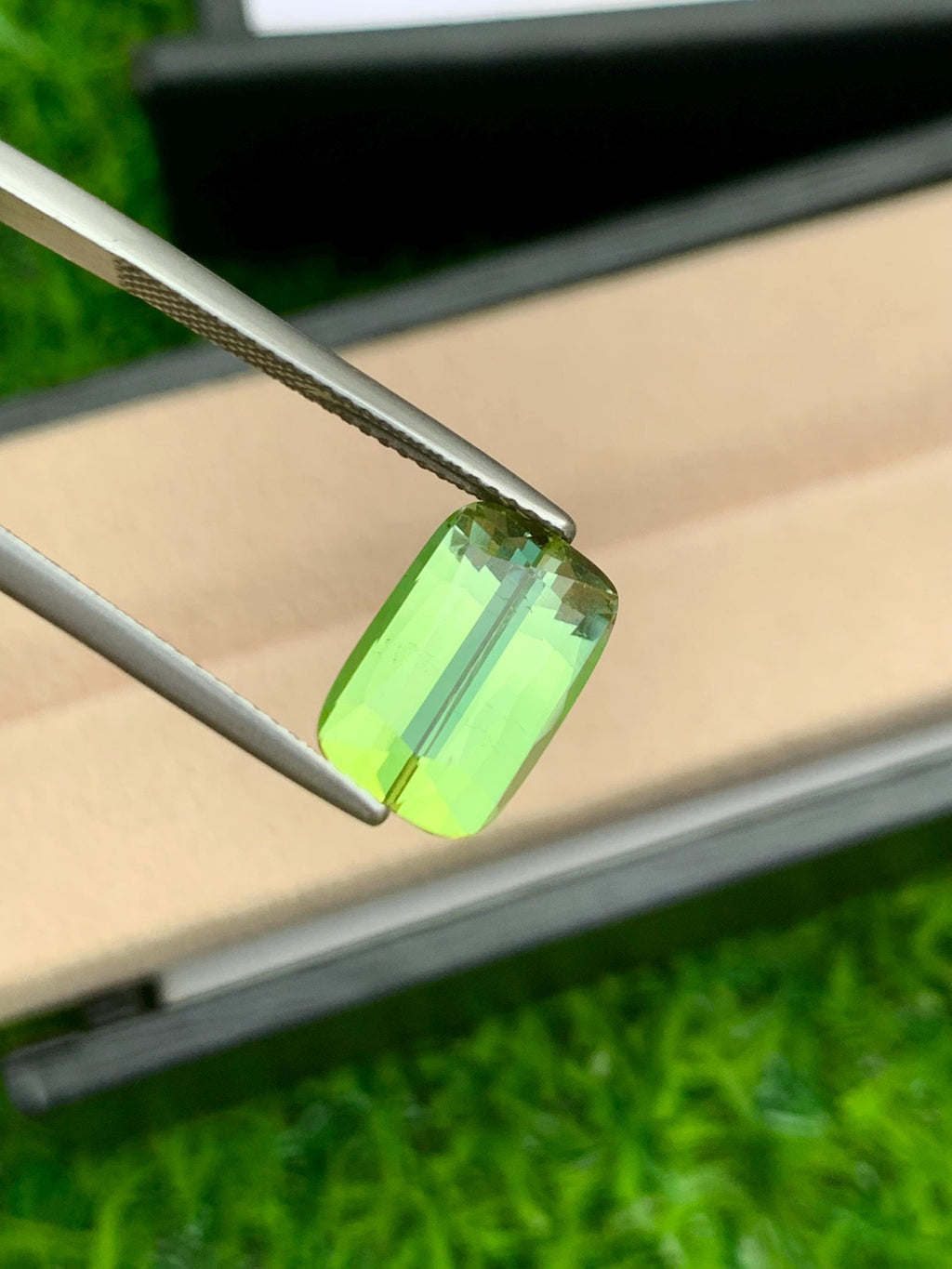 Yellowish Green Tourmaline Gemstone: 5.00 Carat Faceted Cushion Cut
