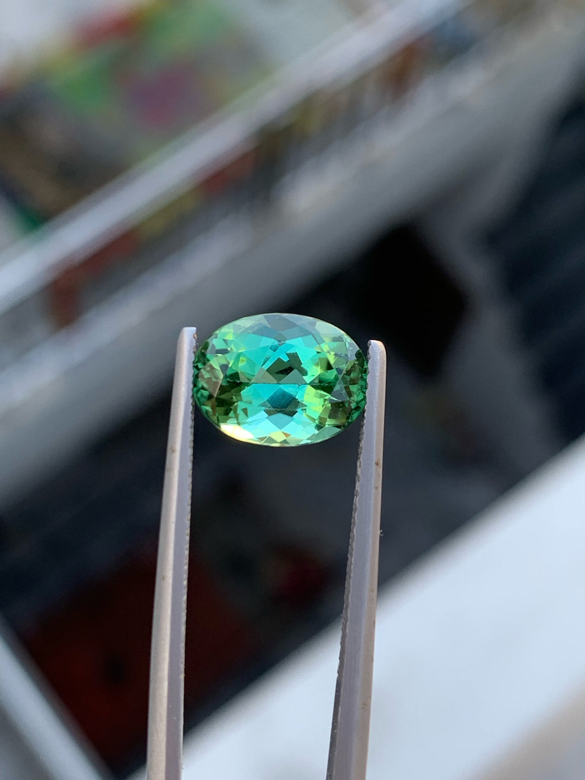 Faceted Bluish Green Tourmaline Gemstone: 4.00 CT Oval Stone