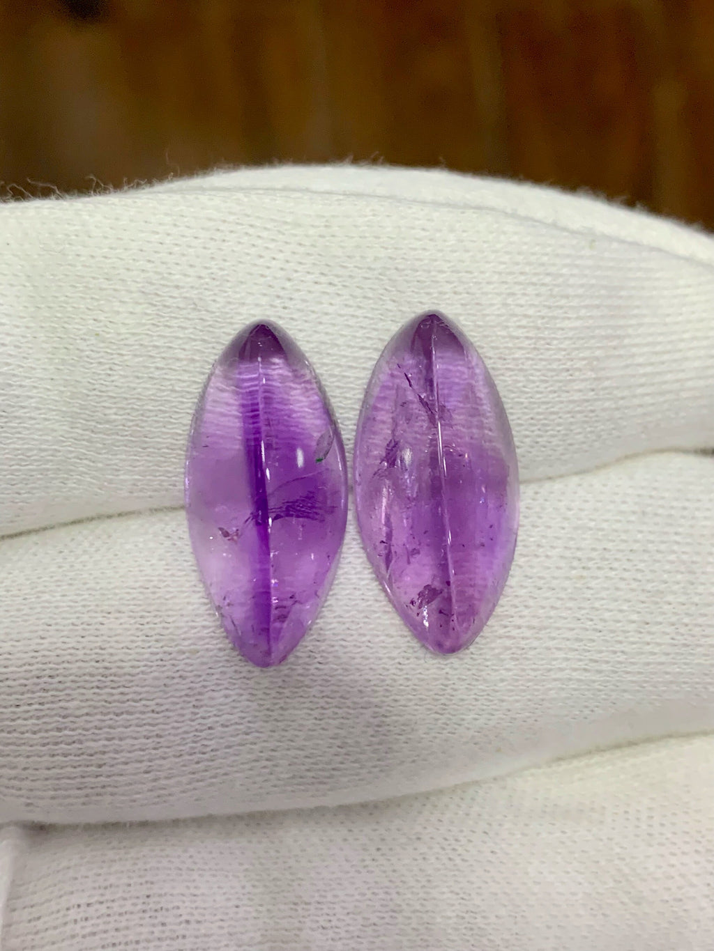 Amethyst Cabochon Pair: 32.70 Carat Deep Purple Gemstone