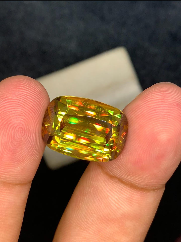 Cushion Cut Sphene Gemstone: Greenish Yellow Titanite, August Birthstone