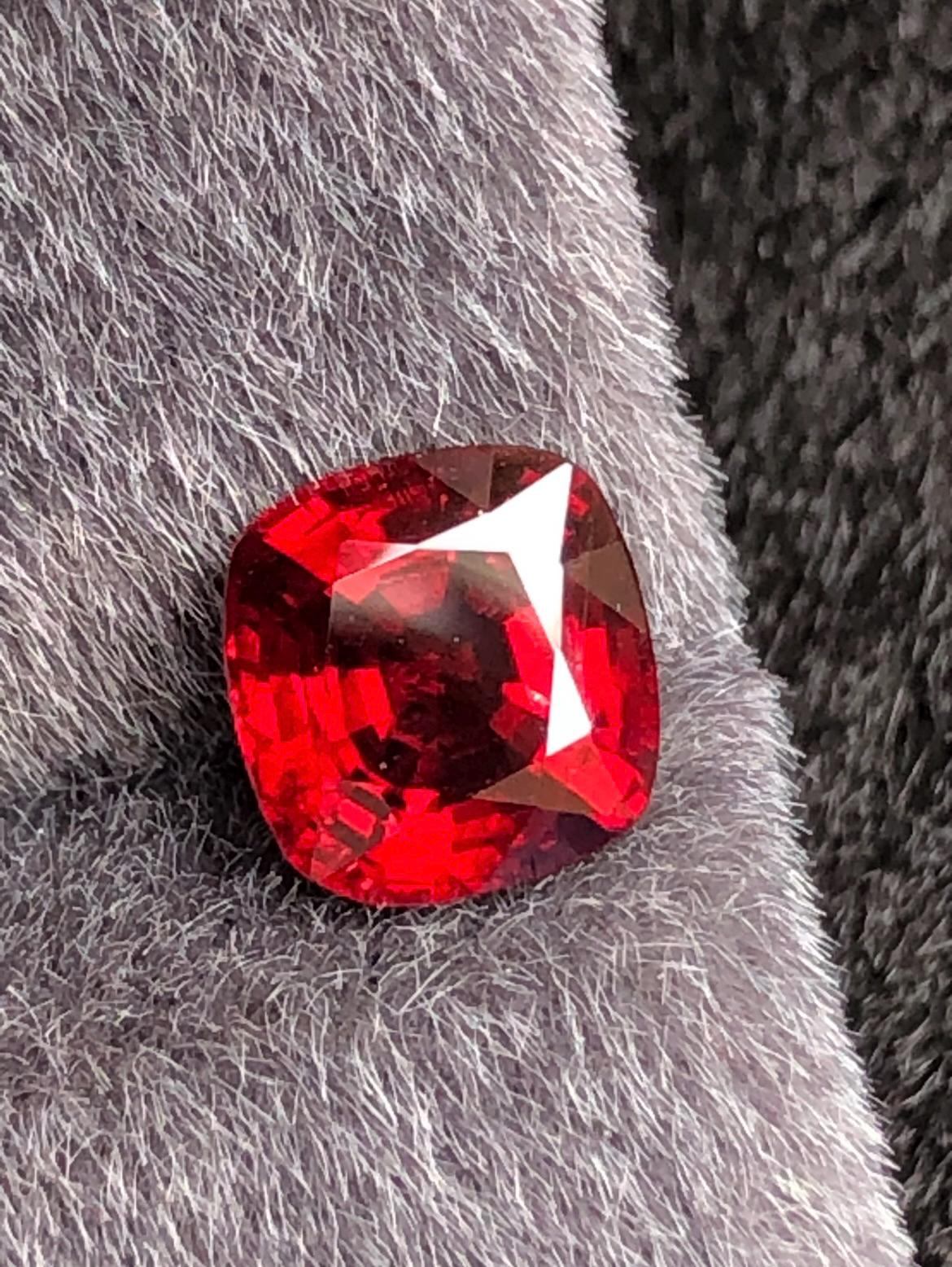 Vivid Red Spinel 1.81 carat Cushion Cut – Burma Gemstone