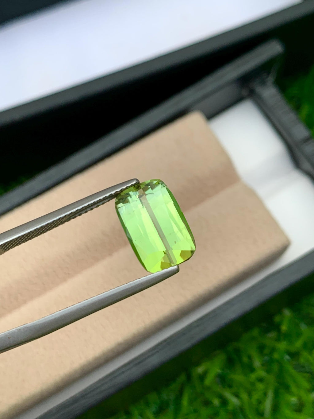 Yellowish Green Tourmaline Gemstone: 5.00 Carat Faceted Cushion Cut