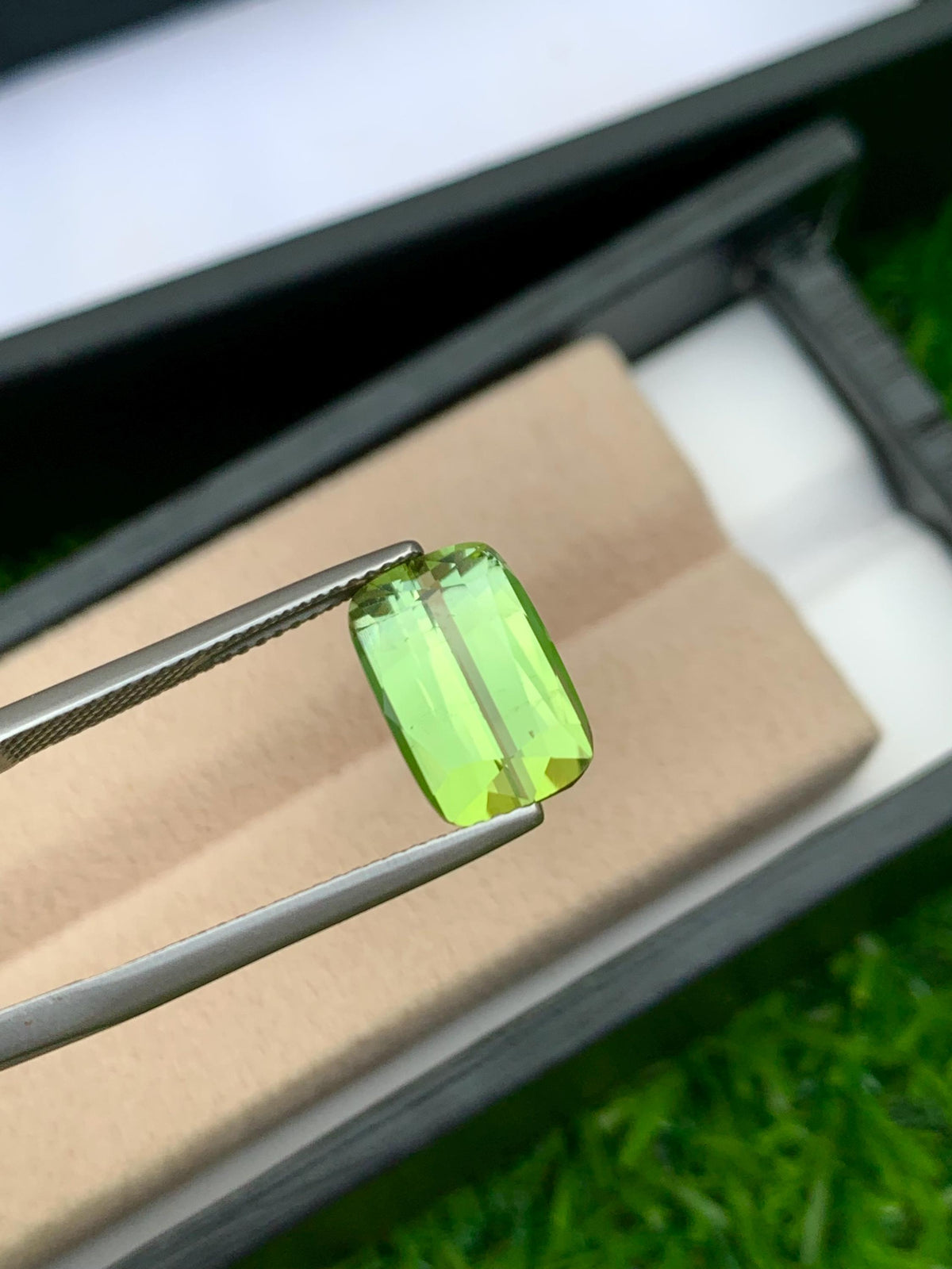 Yellowish Green Tourmaline Gemstone: 5.00 Carat Faceted Cushion Cut