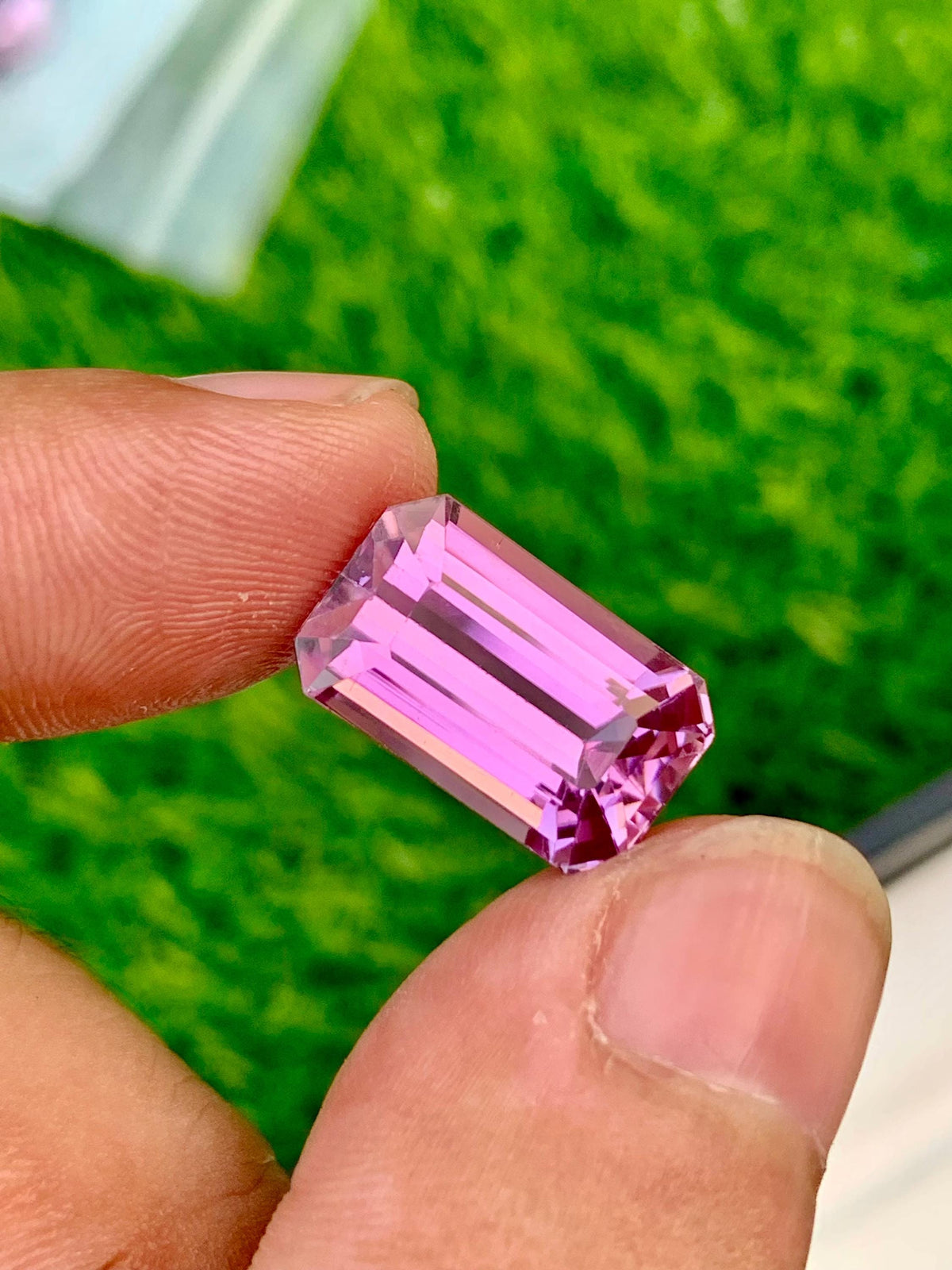 12.25 Carat Pink Kunzite Gemstone: Nigerian Emerald Cut Spodumene