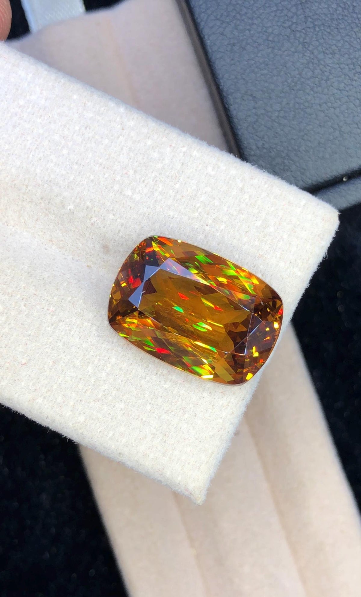 11.75 CT Cushion Cut Sphene Gemstone: Rare Trichroic Titanite, Zagi Mine