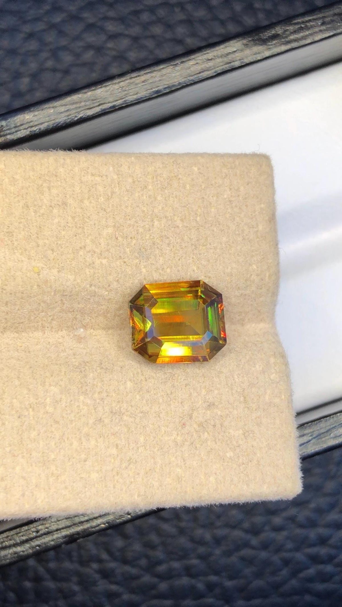 2.40 CT Emerald Cut Sphene Gemstone: Greenish Yellow Titanite, August Birthstone