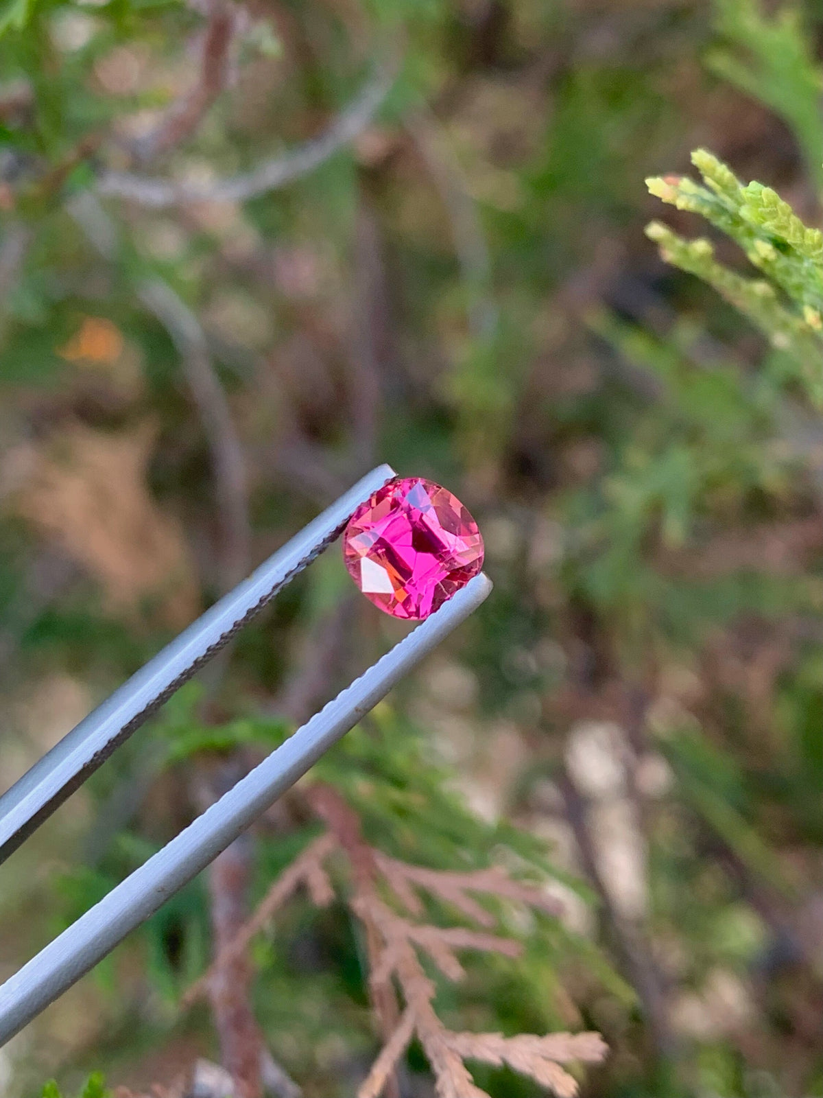Faceted Deep Pink Tourmaline Stone: 1.35 CT Cushion Cut