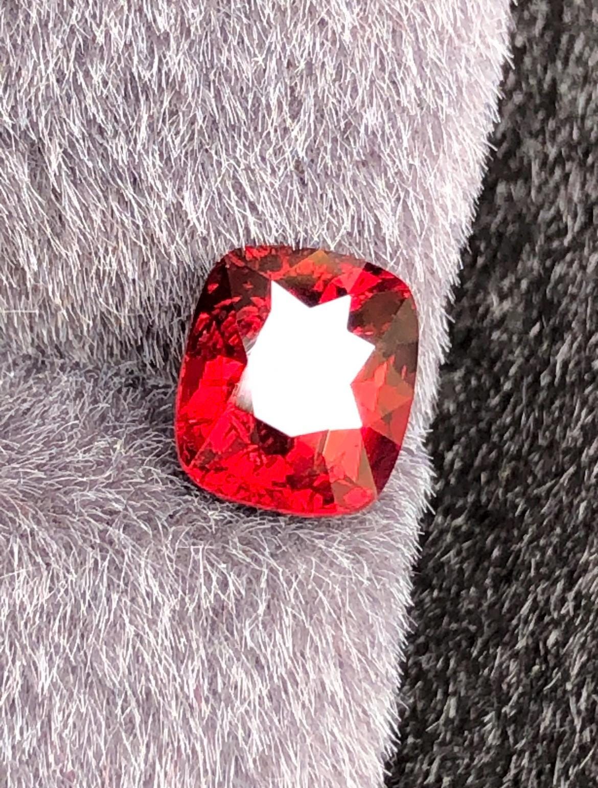 Vivid Red Spinel 1.84ct Step Cushion Cut - Burma Gemstone Loose Stone