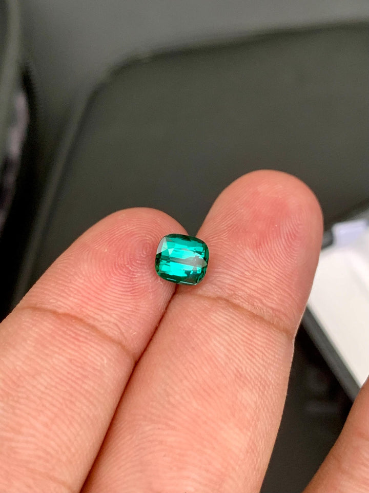 Neon Blue Lagoon Tourmaline Stone: 1.27 CT Cushion Cut Gemstone