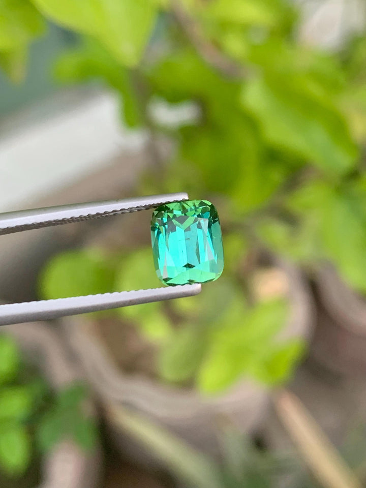 Natural Bluish Green Tourmaline Gemstone: Cushion Cut, 3.40 CT