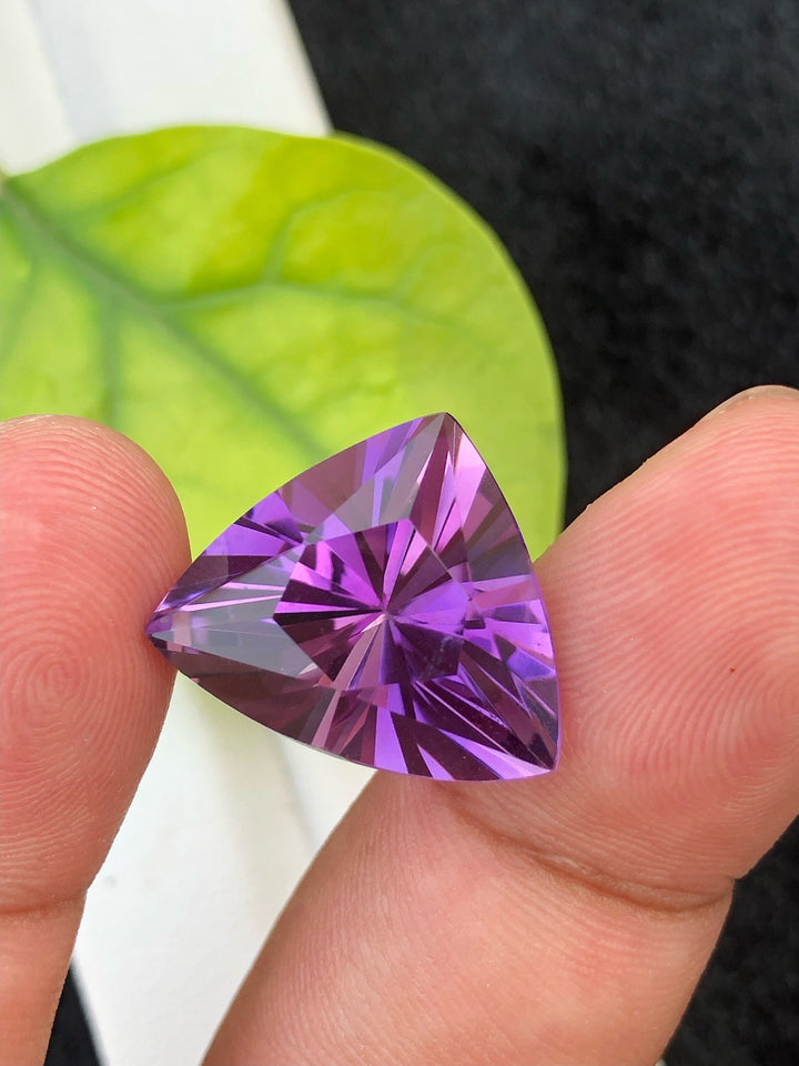 Fancy Cut Amethyst Gemstone: Natural Purple Trillion, 13.55 CT