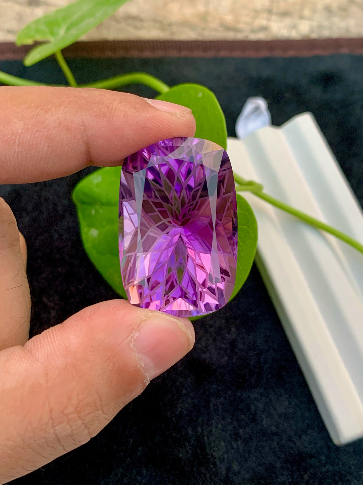 Precision Flower Cut Amethyst Loose Gemstone Big Size - 84.40 Carats