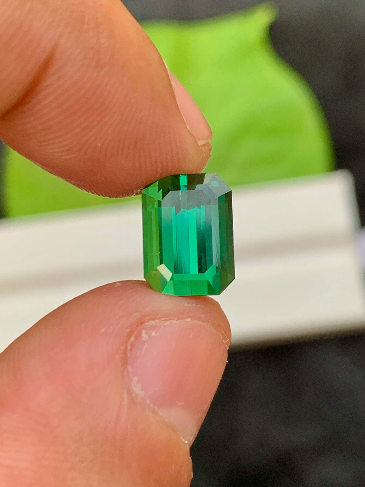 3.95 CT Forest Green Tourmaline Gemstone: Emerald Cut, Afghanistan Origin