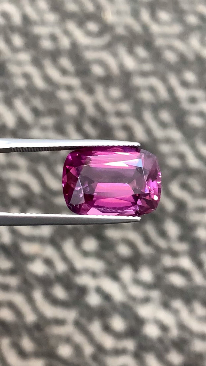 Purplish Pink Spinel Gemstone: 10.65 CT Cushion Cut, Tanzania