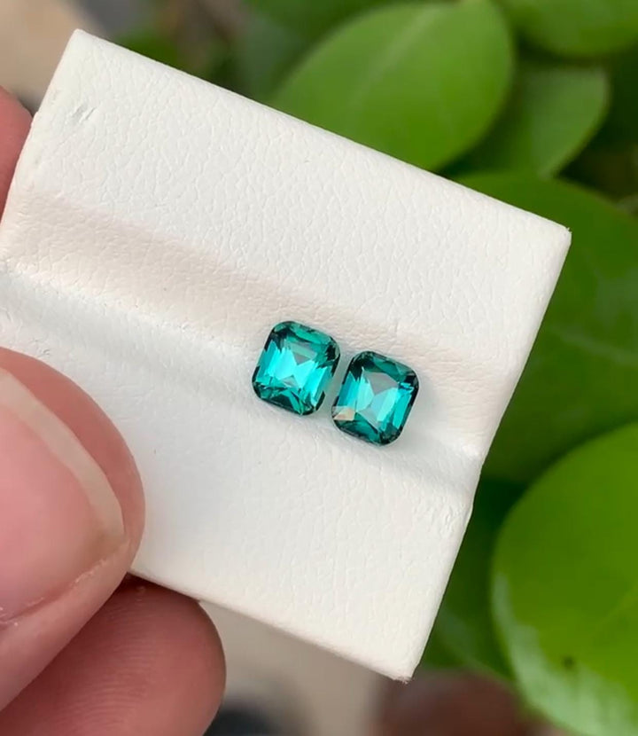 Lagoon tourmaline 1.30ct cushion cut pair — Nuristan, Afghanistan