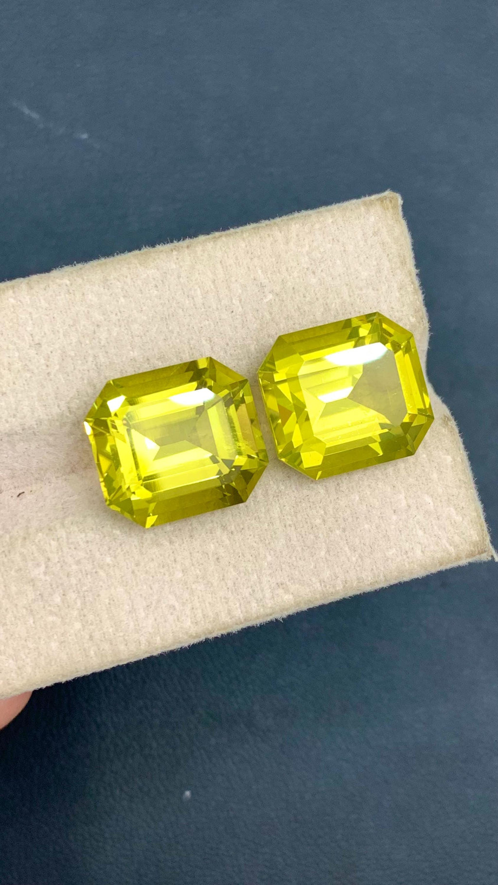 Olive Green Citrine Gemstone Pair: Emerald Cut, November Birthstone, 19.55 Carat