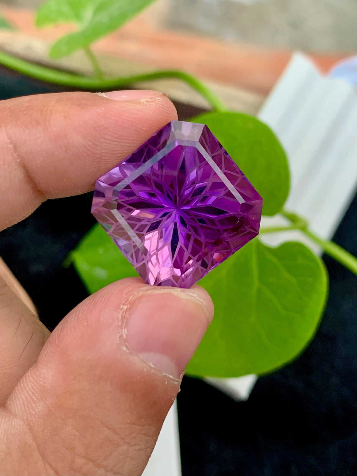 Square Precision Flower Cut Amethyst Loose Gemstone - 35.95 Carats