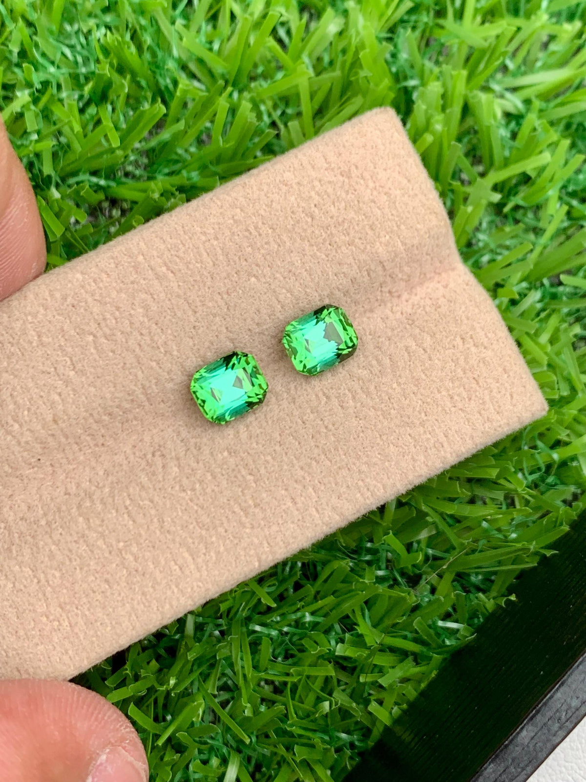 Blue Green Tourmaline Stone Pair: Cushion Cut October Birthstone, 2.45 CT
