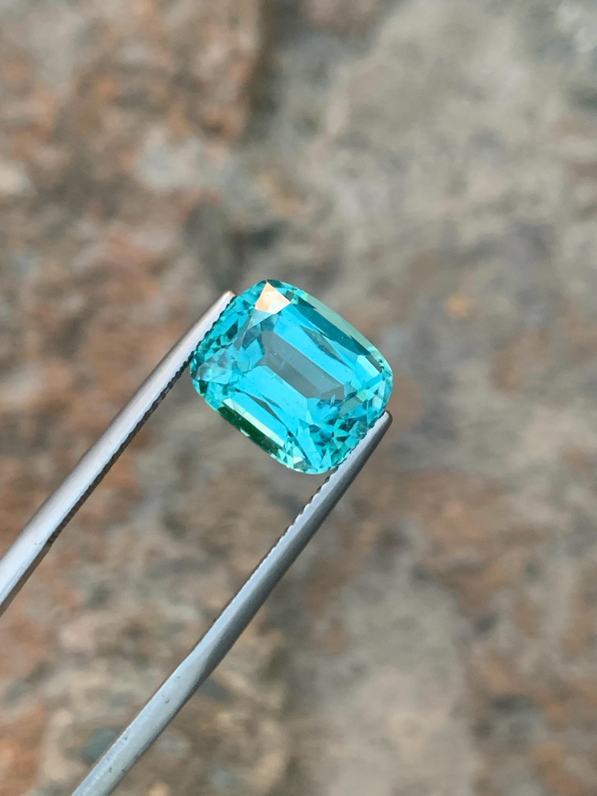 Blue Lagoon Tourmaline Stone: 7.90 CT Faceted Cushion Gemstone