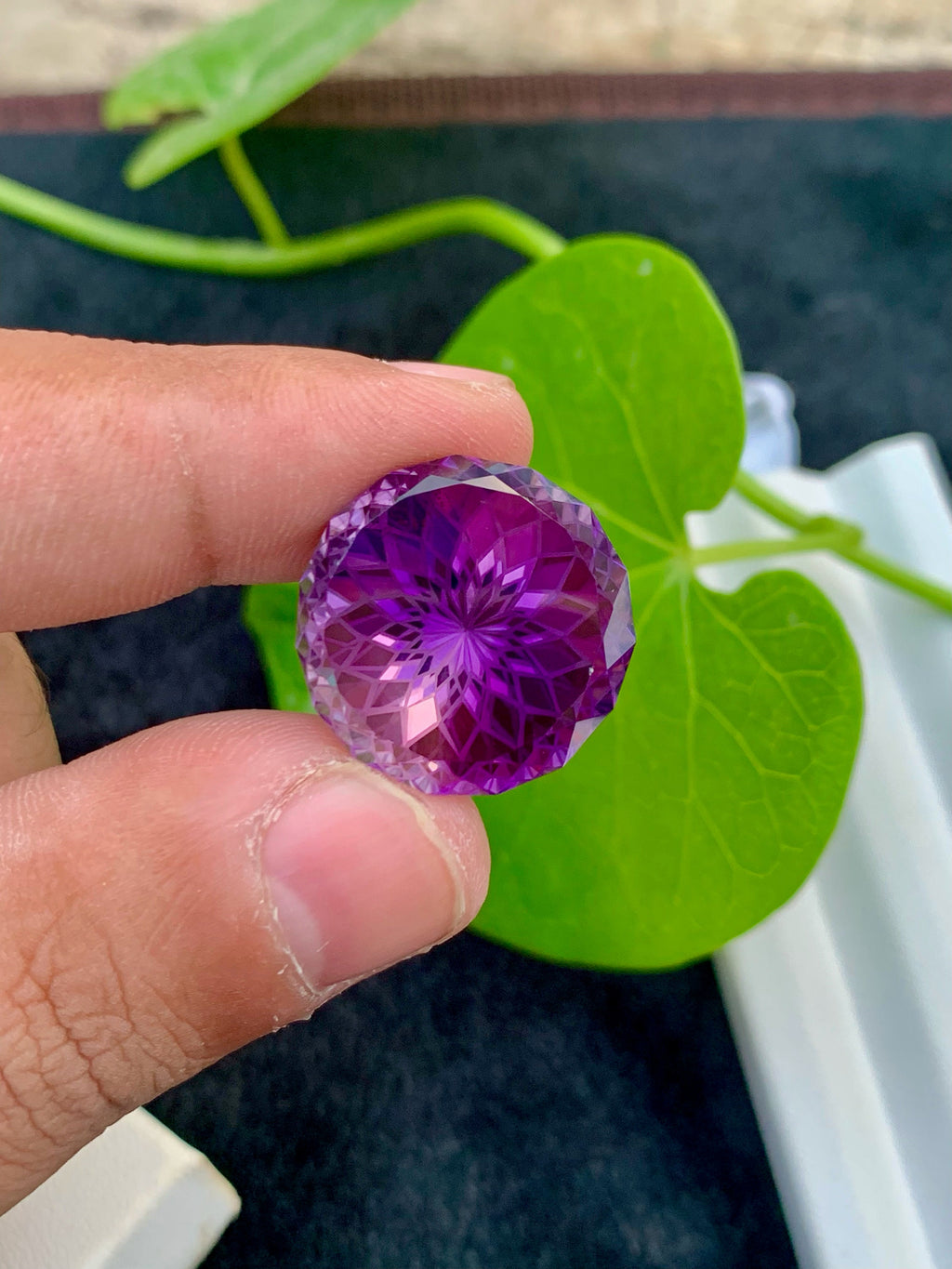 Purple Pink Amethyst Gemstone: Precision Flower Cut, Loupe Clean, 30.95 CT