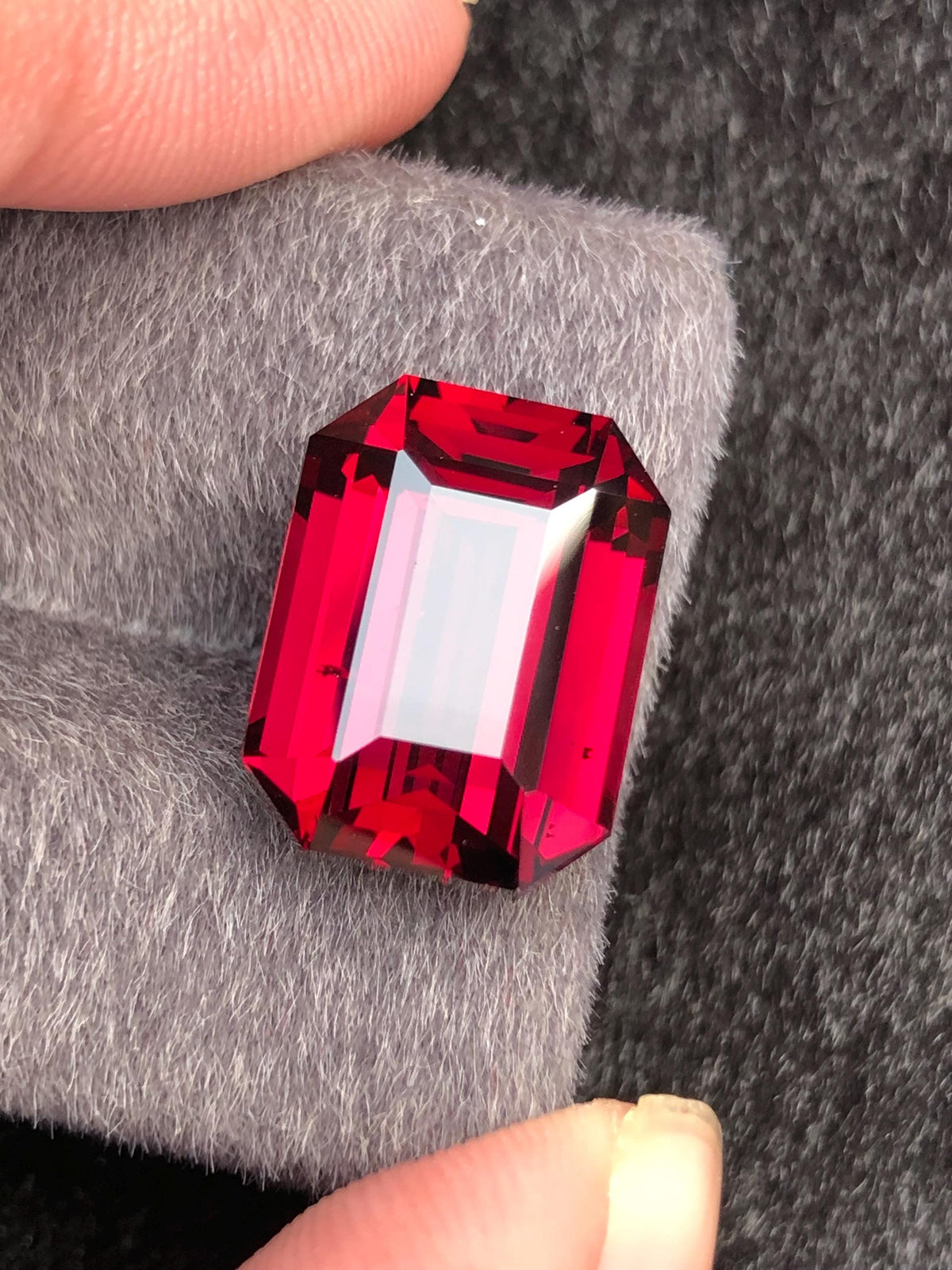 Red Rhodolite Garnet Emerald Cut 13.02 ct from Tanga Mine Tanzania