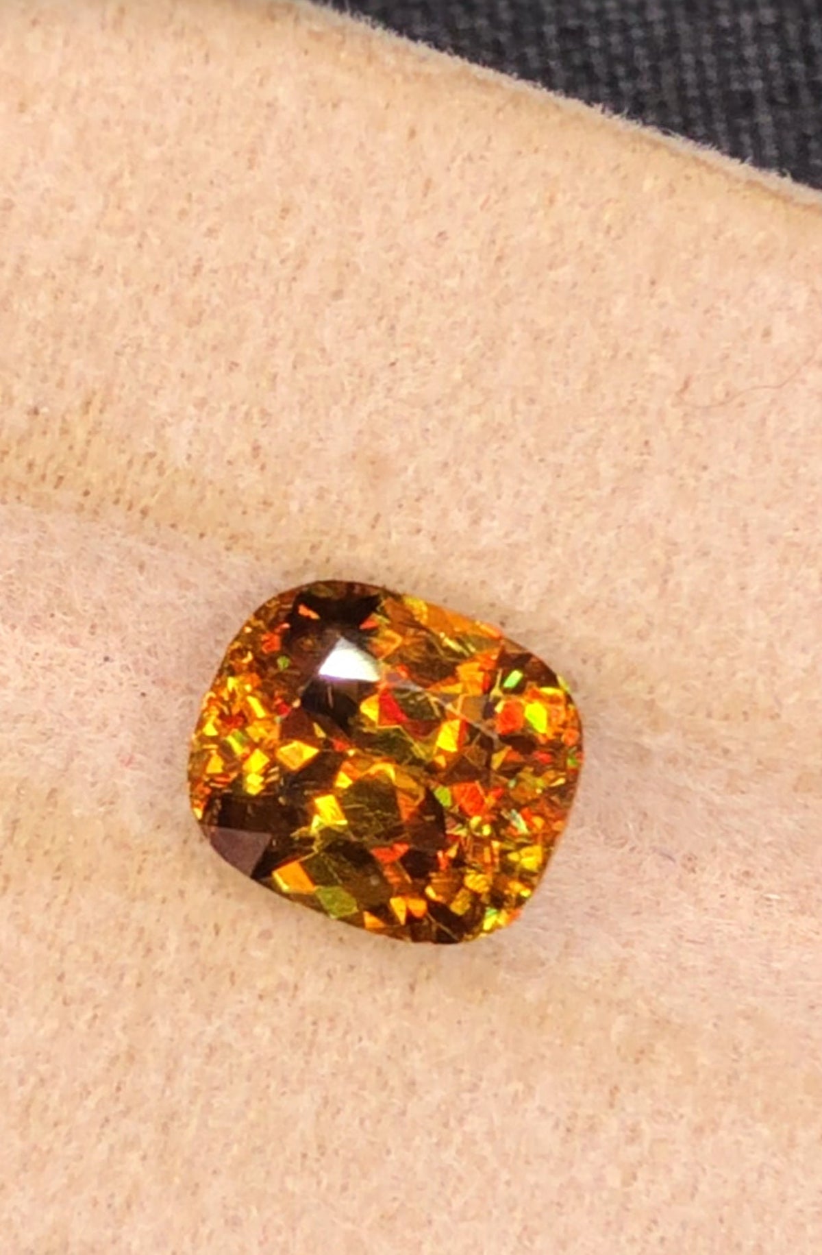 3.25 CT Cushion Cut Sphene Gemstone: Yellow-Red Trichroism