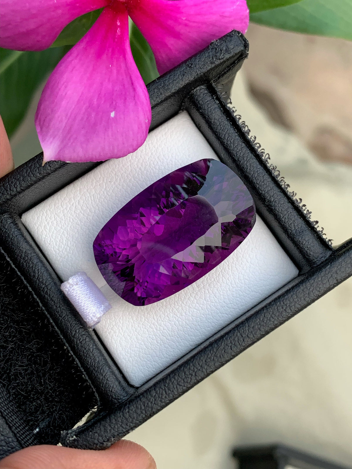 Natural Amethyst Gemstone: 32 CTS, Custom Cushion Cut, VVS Clarity