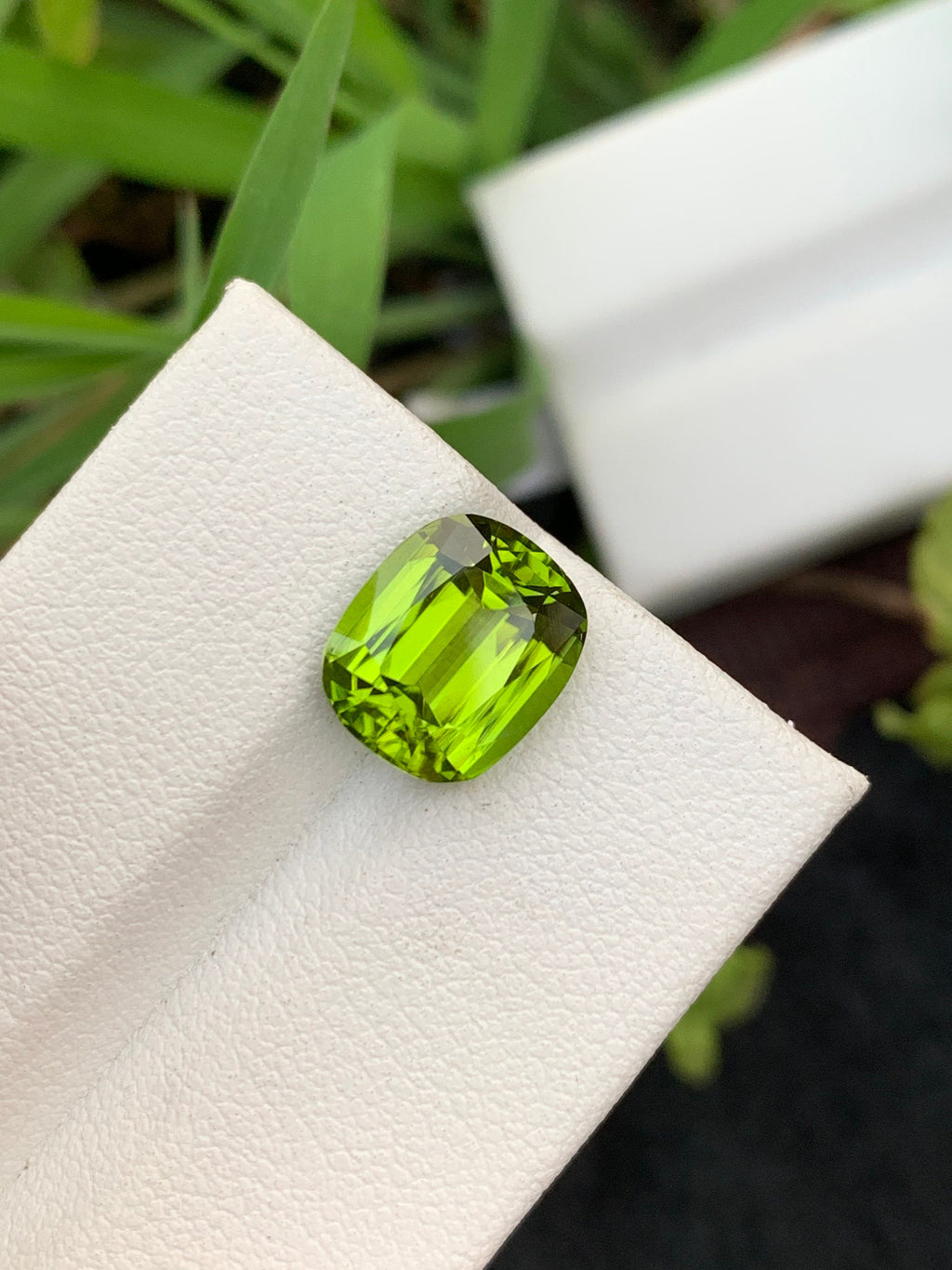 Lime Green Peridot Gemstone: 4.30 Carat Cushion Cut, August Birthstone