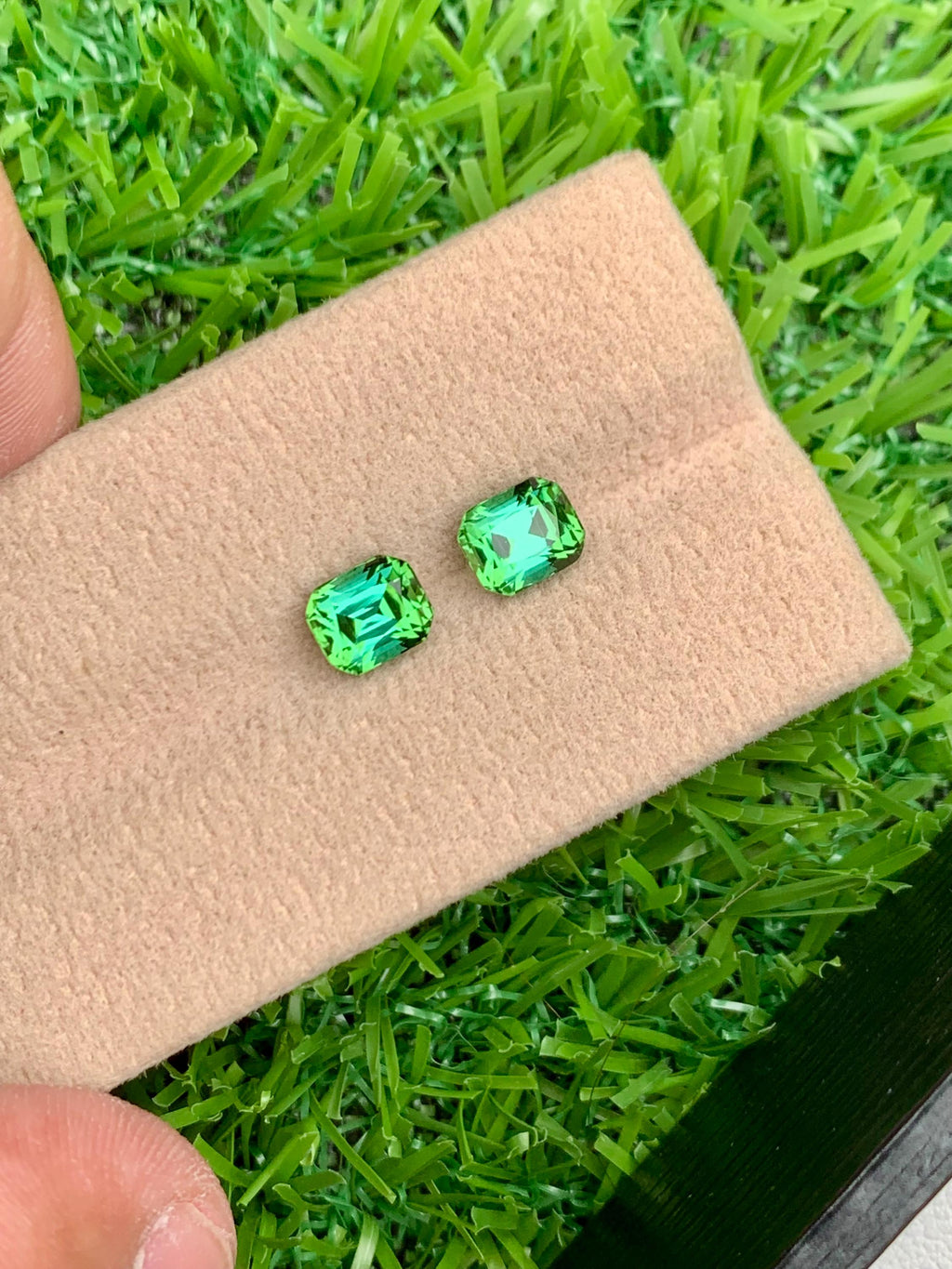 Blue Green Tourmaline Stone Pair: Cushion Cut October Birthstone, 2.45 CT