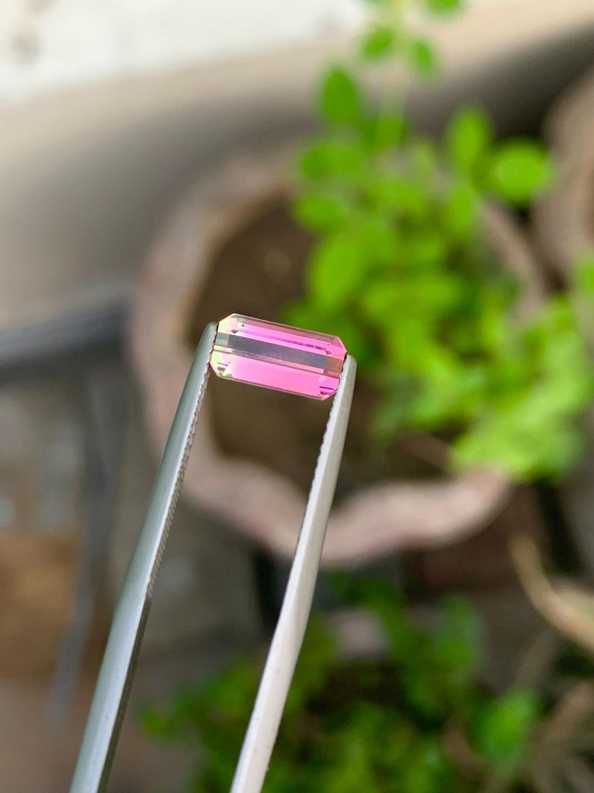 Bi-Color Tourmaline Gemstone: 1.60 CT Emerald Cut, Pink/Green