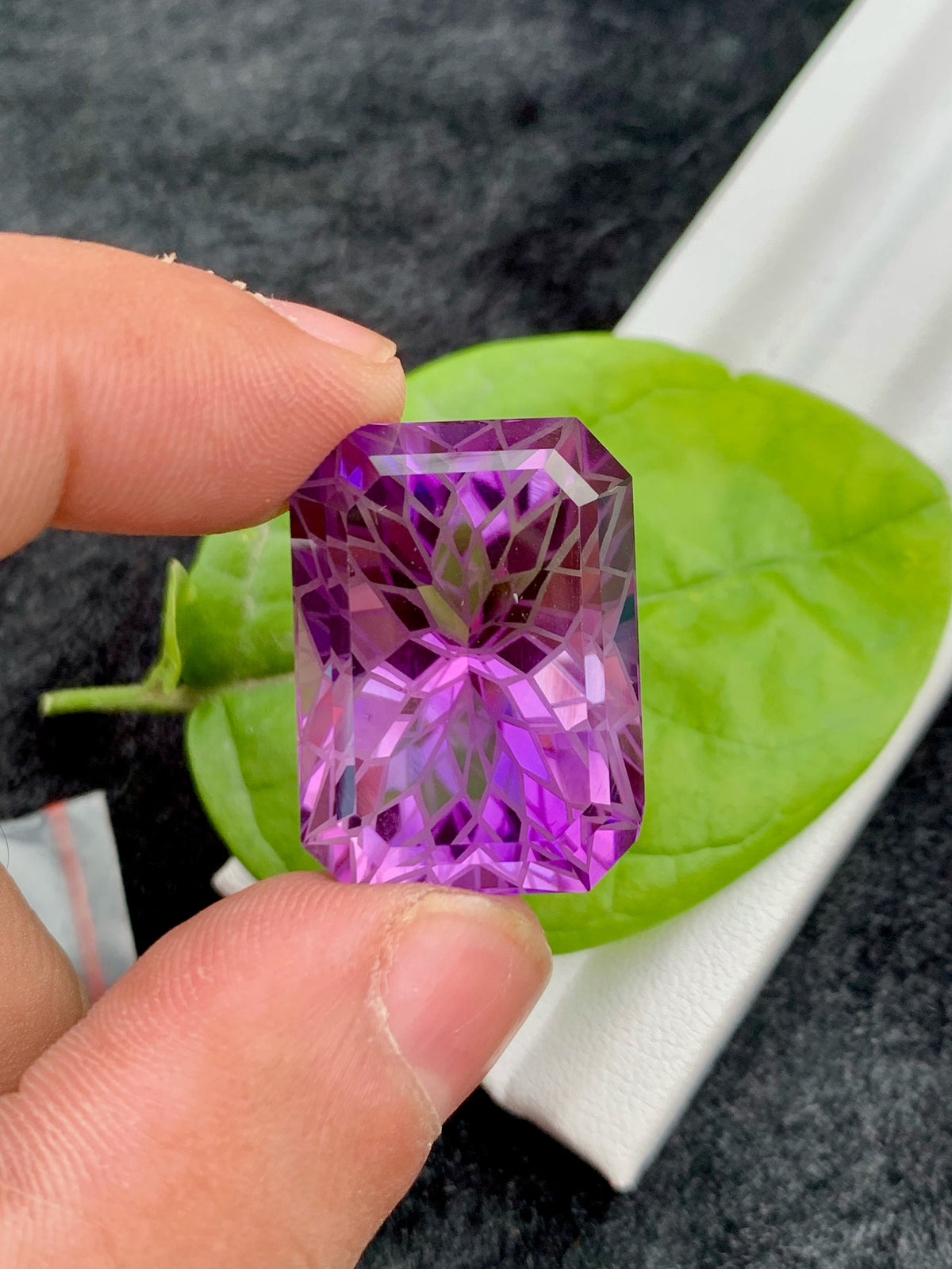 Precision Flower Cut Amethyst Loose Gemstone Big Size - 46.40 Carats