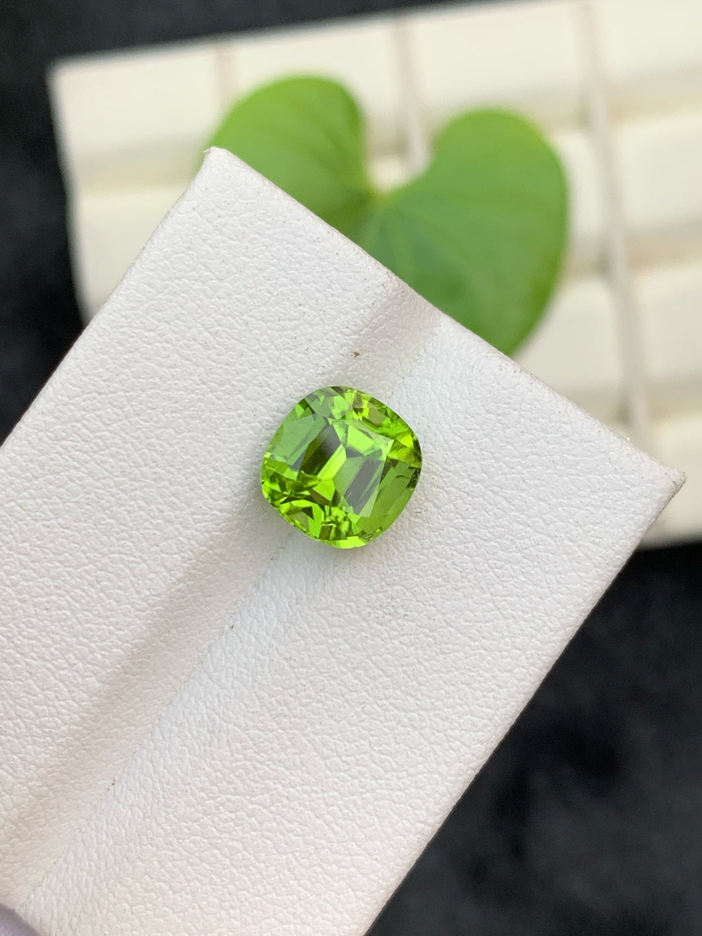 Lime Green Peridot Gemstone: Cushion Cut Faceted Stone, 3.25 CT
