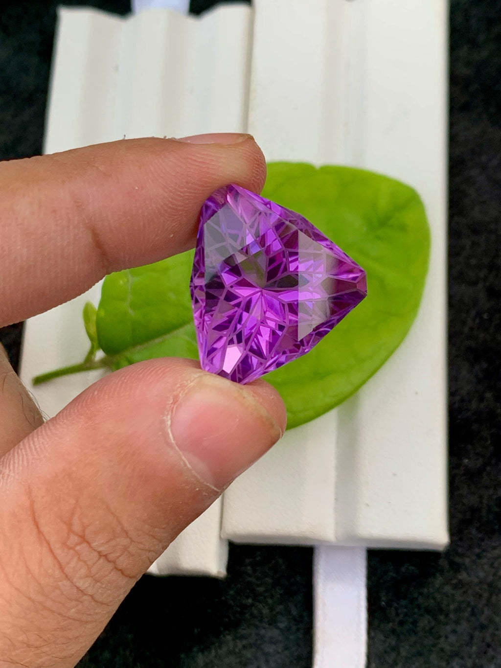 Purple Amethyst Gemstone: 29.55 CT Triangular Faceted February Birthstone