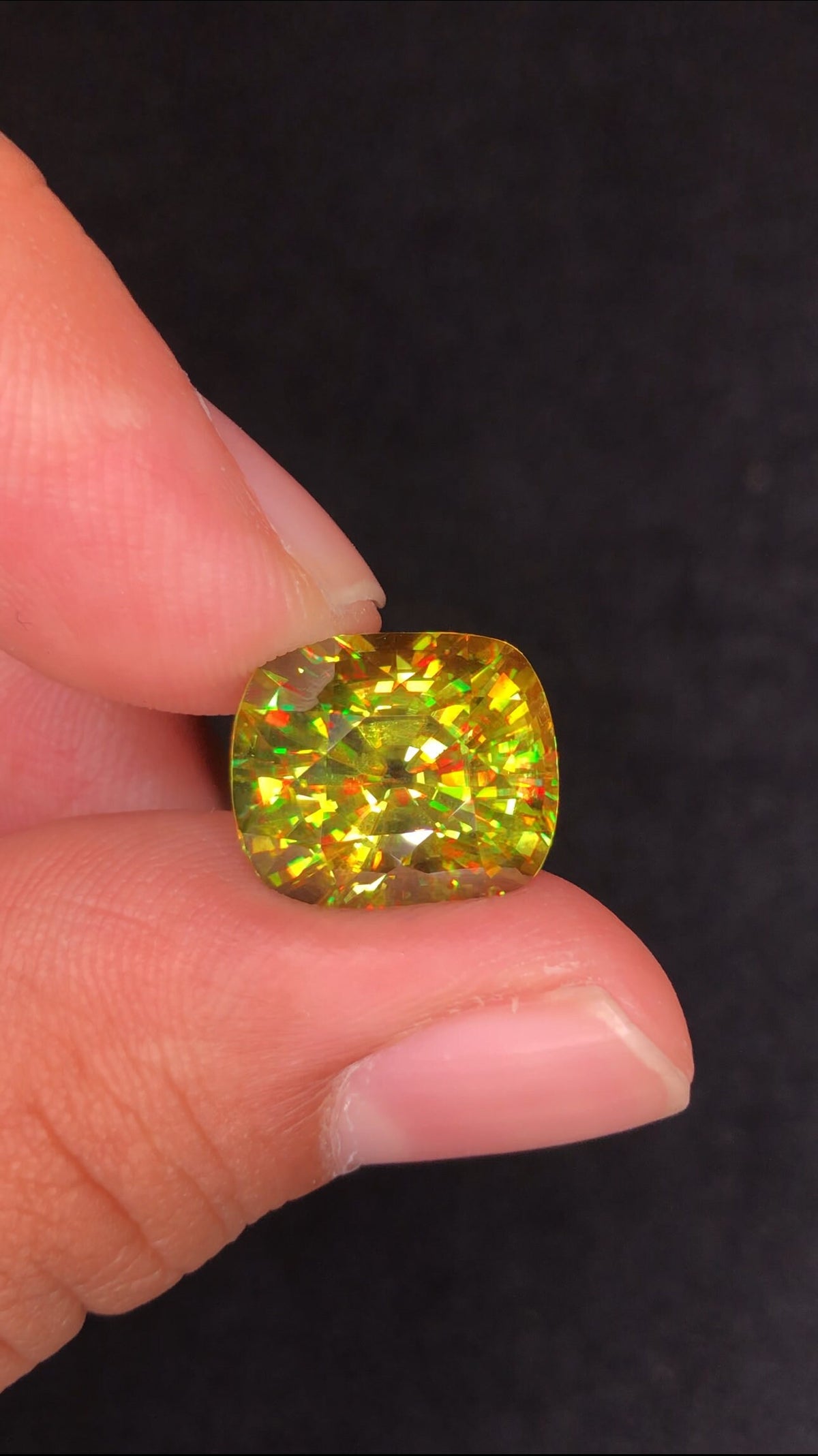 11.80 CT Green Sphene Loose Gemstone: Cushion Cut Titanite, August Birthstone