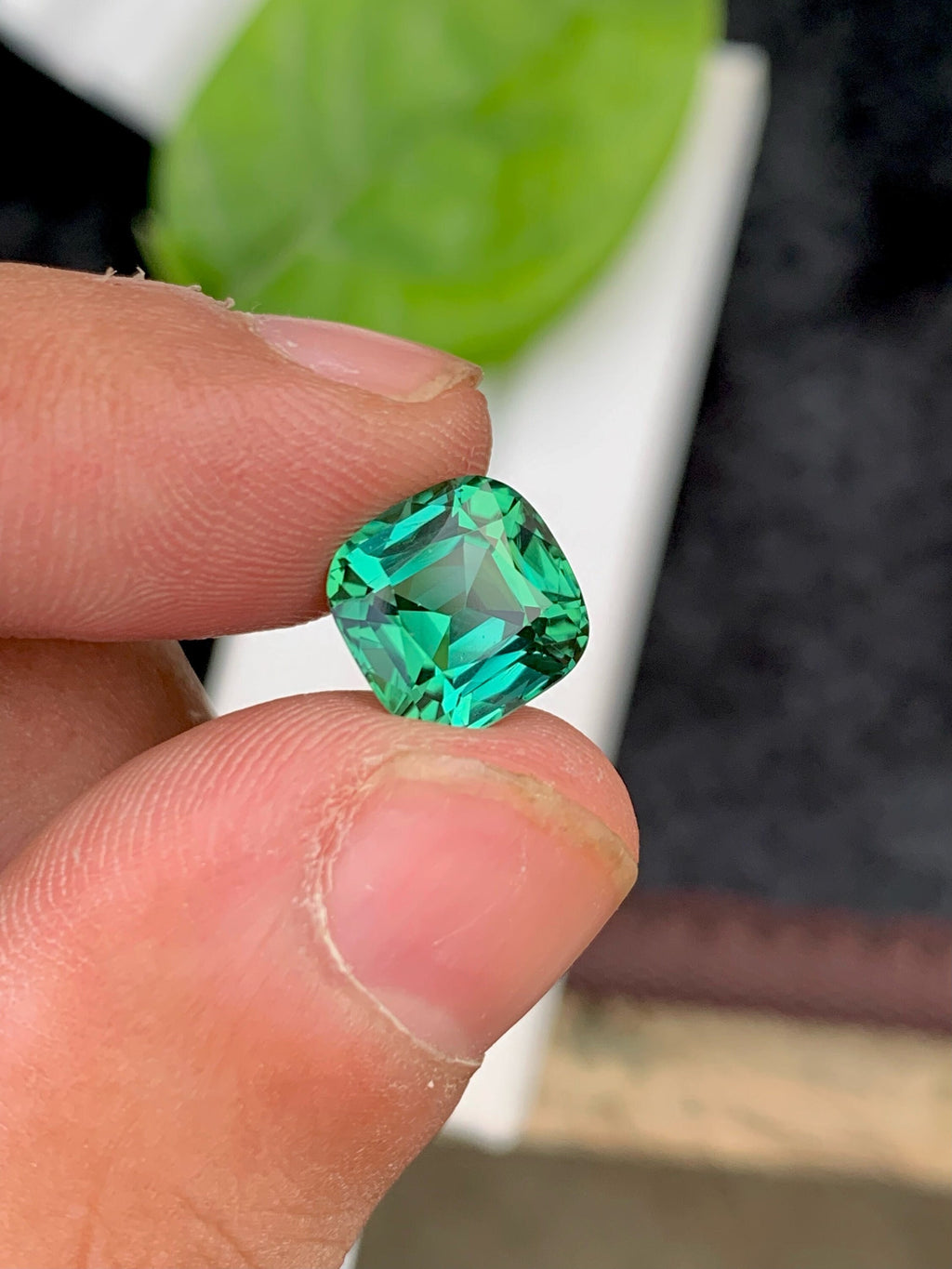 Faceted Bluish Green Tourmaline Gemstone: Cushion Cut, 3.75 CT