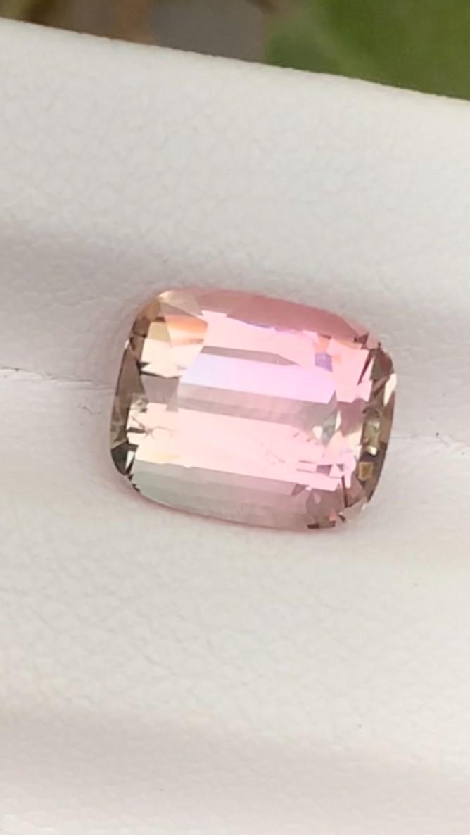 Bi-Color Tourmaline Gemstone: 1.90 Carat Faceted Cushion Cut